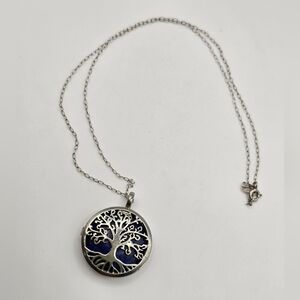 Natural Lapis Locket Pendant Tree of Life Handmade Silver Pendant 18" Chain